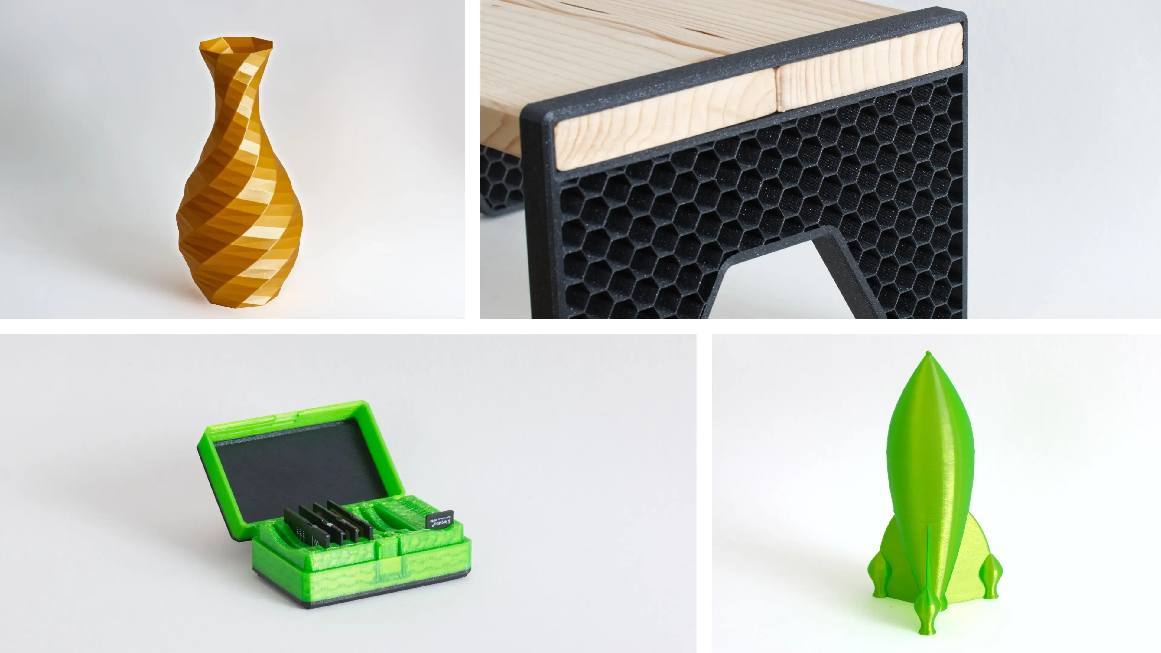 Collage aus 3D-gedruckten Gegenständen